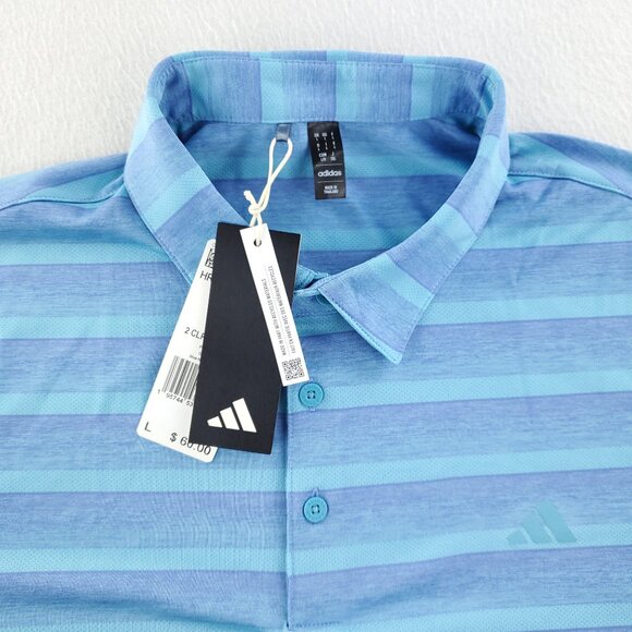 Adidas Golf Polo Shirt 2 Color Striped Stretch Blue Men's Large NWT - Picture 4 of 10